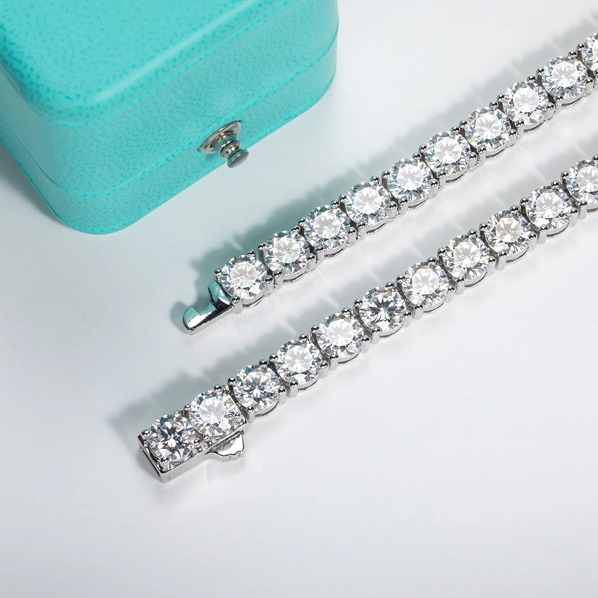 6.5mm 66cttw D Color Moissanite Diamond Tennis Chain Necklace 925 Sterling Silver 18K Gold Plated