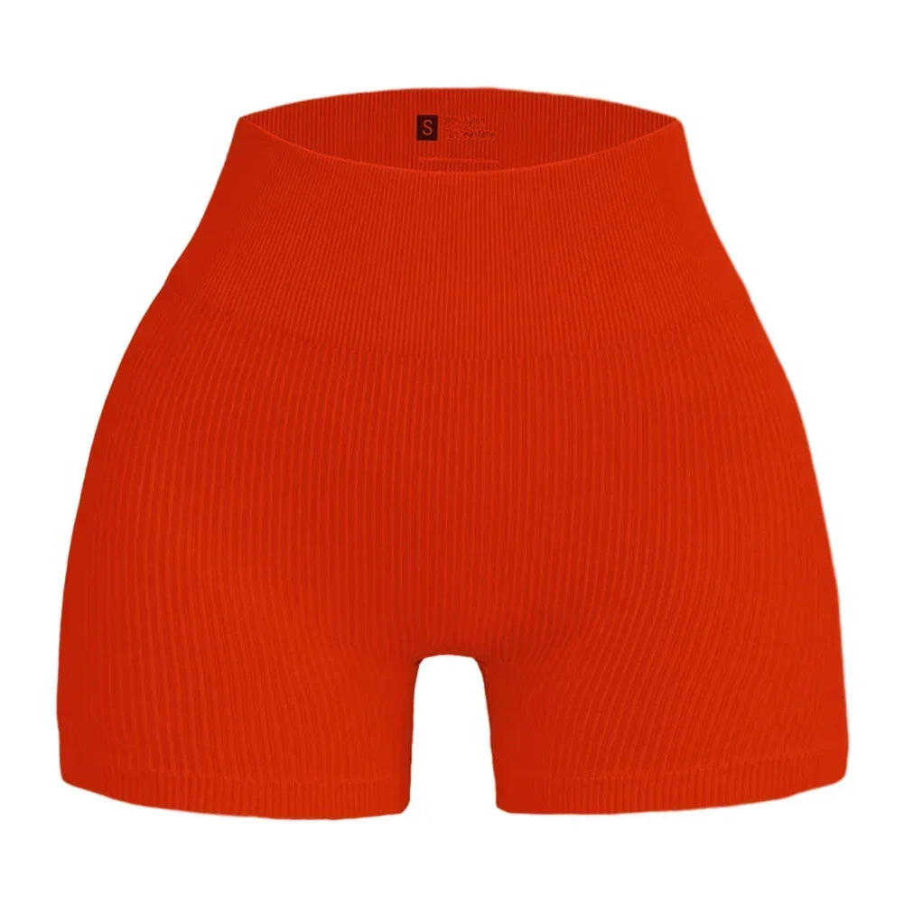 Women Thread Yoga Shorts Sports Seamless High Waist Tights Exercise Run Fitness