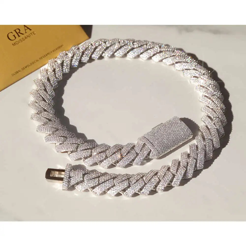 15mm 20mm Heavy Cuban Chain iced out Moissanite with 925 Sterling Silver