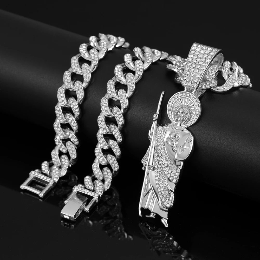 Saint Jude Pendant Necklace,13mm Cuban Chain