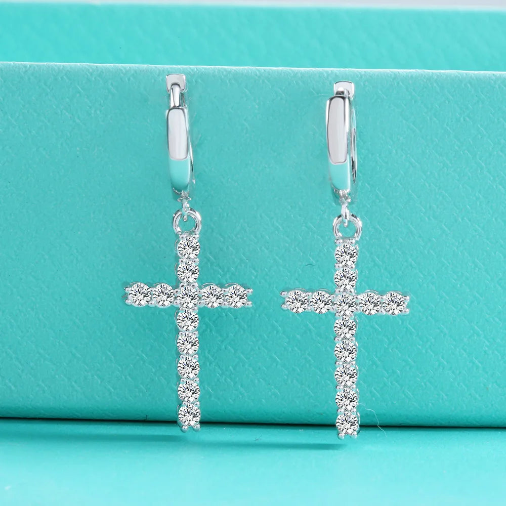 Moissanite silver S925 cross earrings
