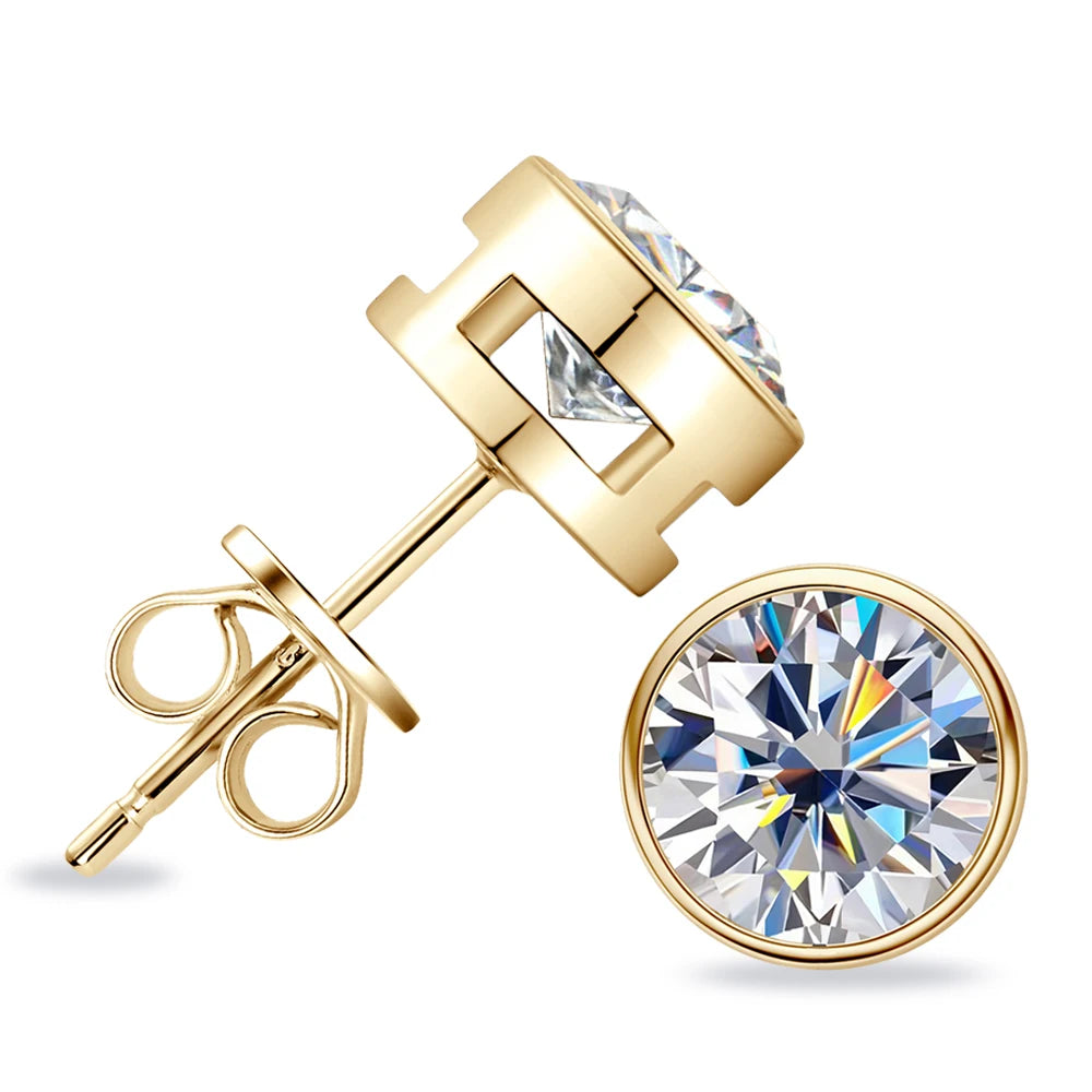 2ct Moissanite Diamond Stud Earrings 18K Yellow Gold Plated 925 Silver Wedding Earring for Women Men Luxury Jewelry with GRA