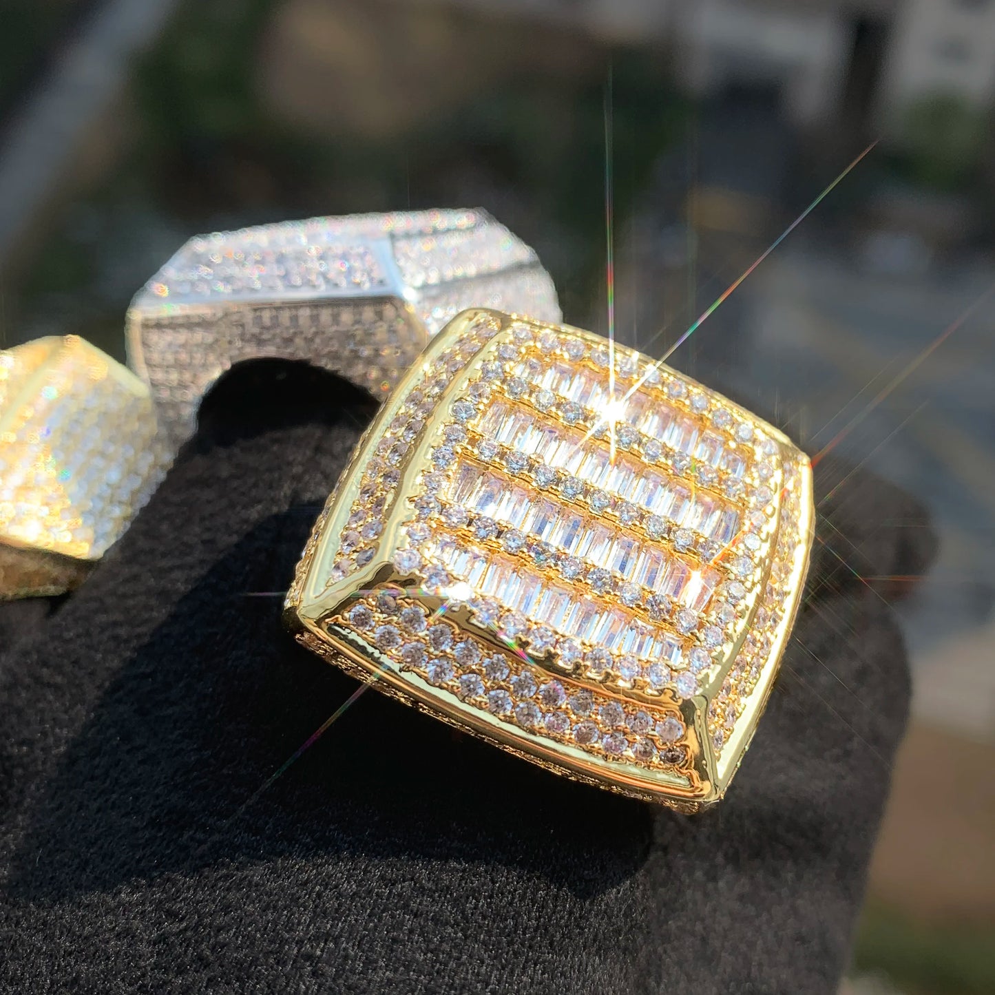 Baguette Cut Square Iced Out Men Ring Fully Iced Zircon