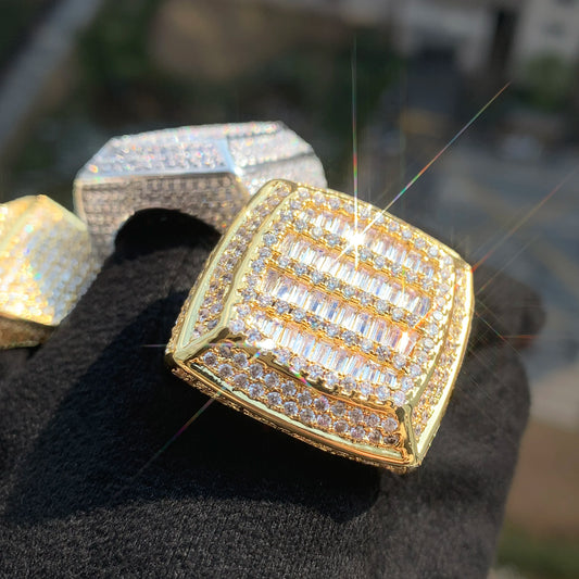 Baguette Cut Square Iced Out Men Ring Fully Iced Zircon