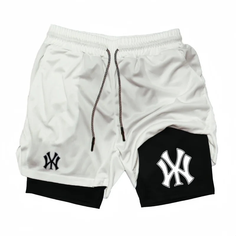 2 in 1 Running Workout Shorts for Men Gym Performance Compression Shorts with Phone Pocket