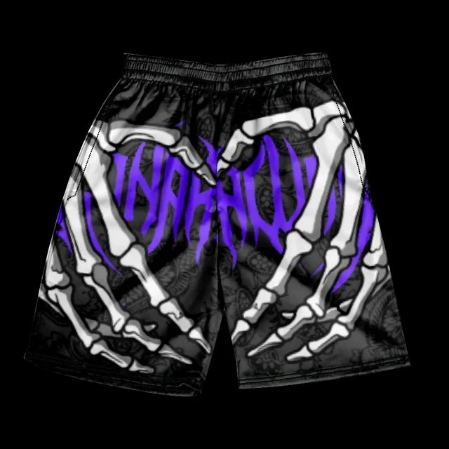 Stylish Skull Hand Graphic Print Drawstring Shorts Oversized Casual Loose Men's Beach Shorts