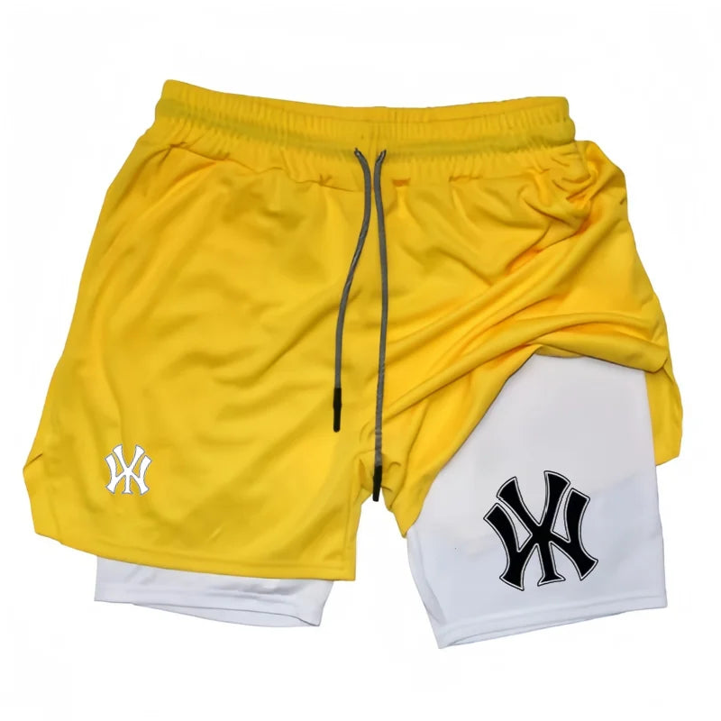 2 in 1 Running Workout Shorts for Men Gym Performance Compression Shorts with Phone Pocket