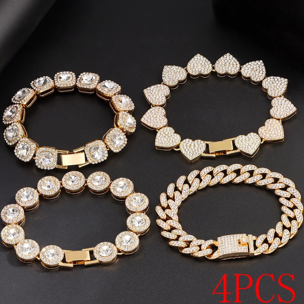 Iced Out Chain Cuban Bracelet Full Rhinestone