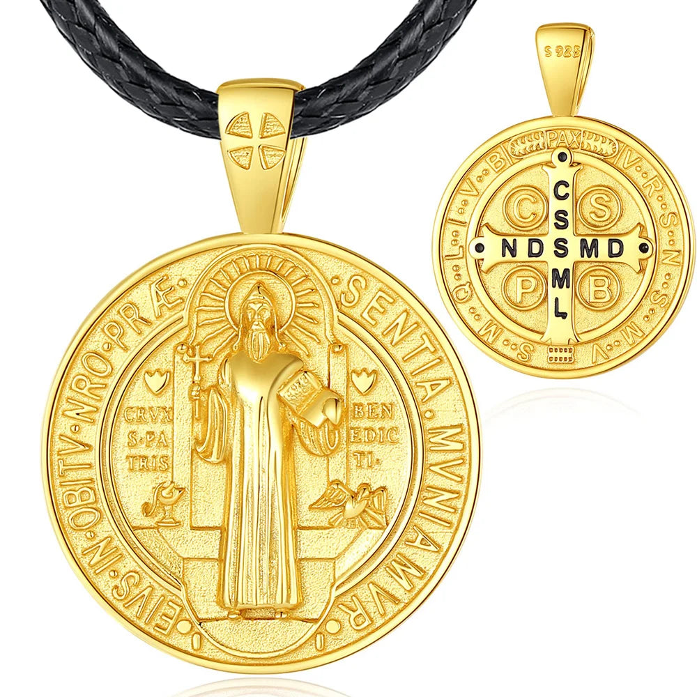 Eudora New 925 Sterling Silver Saint Benedict 18K Gold Cross plated