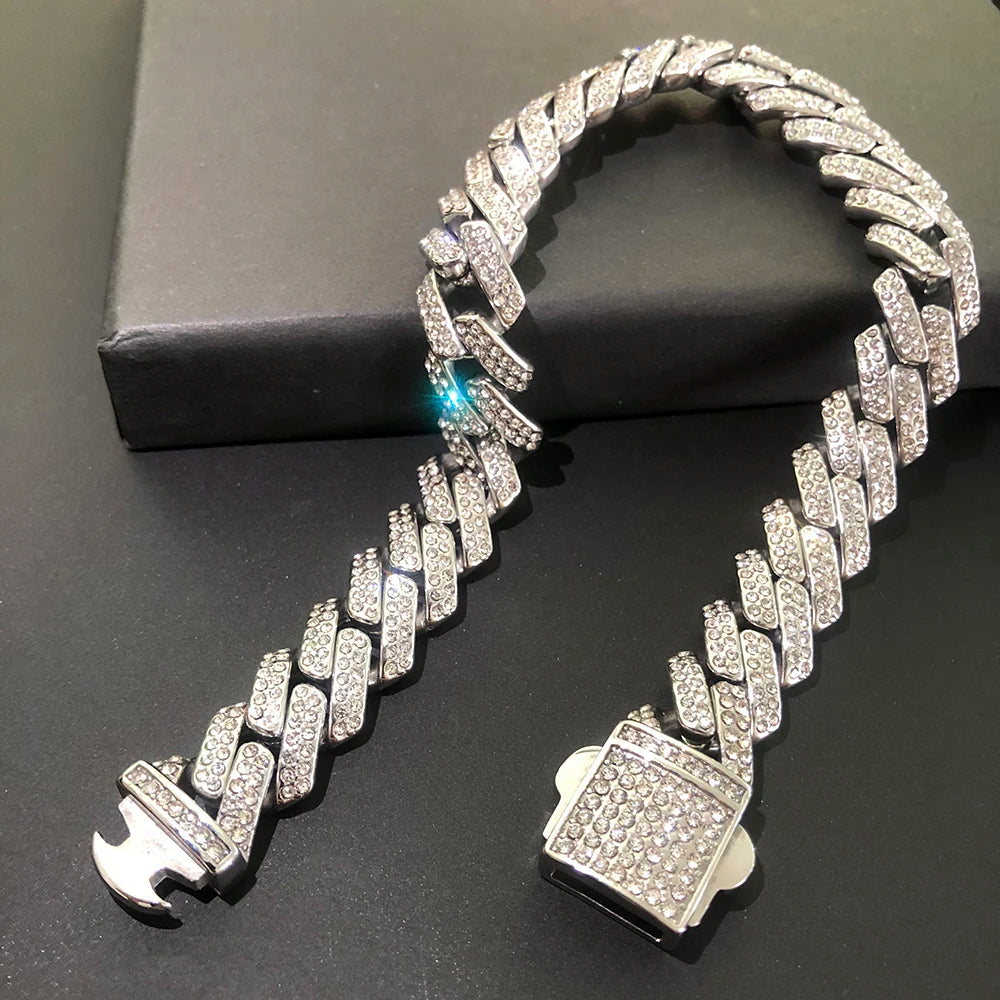 No Fade 316L Stainless Steel Necklace Rhombus Zircon Iced Out Cuban Link Chain