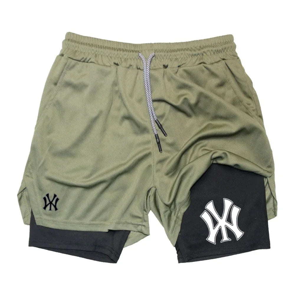 2 in 1 Running Workout Shorts for Men Gym Performance Compression Shorts with Phone Pocket