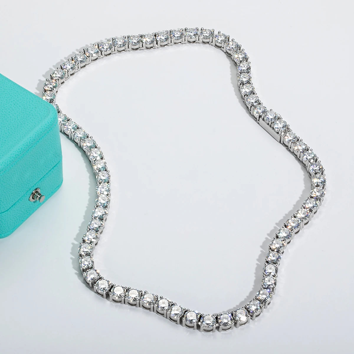 6.5mm 66cttw D Color Moissanite Diamond Tennis Chain Necklace 925 Sterling Silver 18K Gold Plated