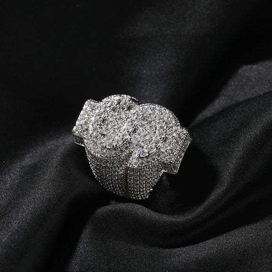 Full Iced Out $ Sign  Rings Micro Paved Out Cubic Zirconia Ring