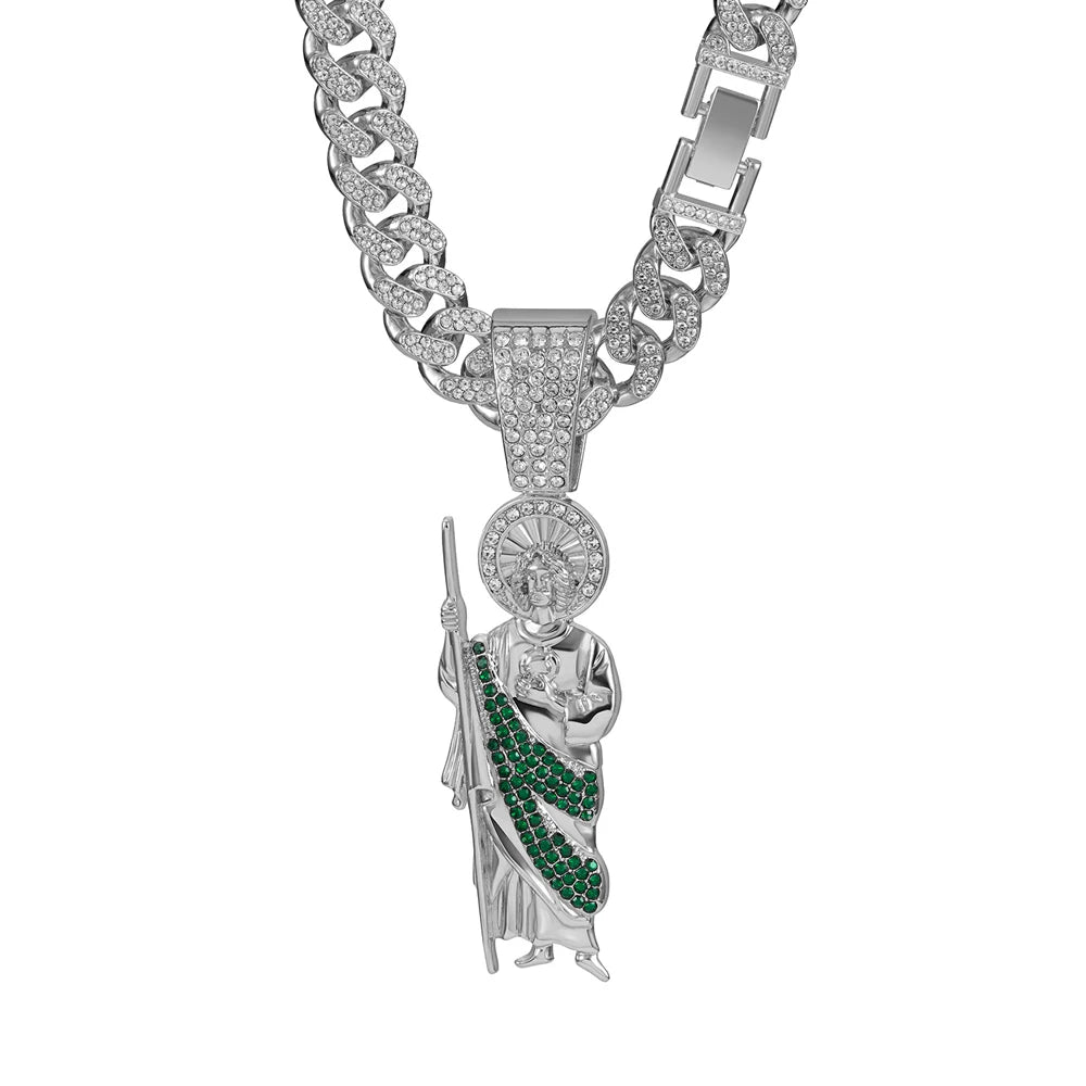 Saint Jude Pendant Necklace,13mm Cuban Chain