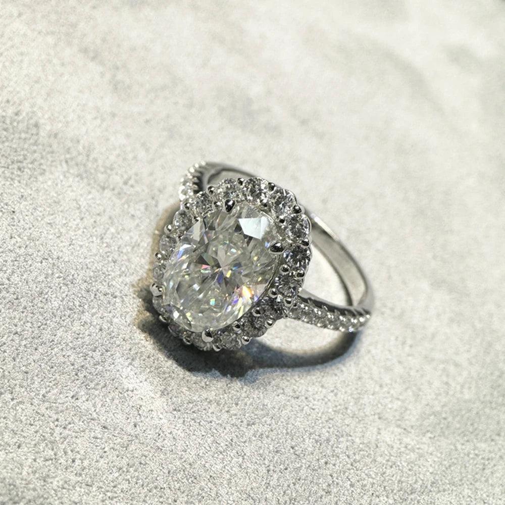 VVS1 D Color Oval Cut 4.5CT 8*12MM Real Moissanite Diamond Ring 100% 925 Sterling Silver Wedding Engagement Jewelry