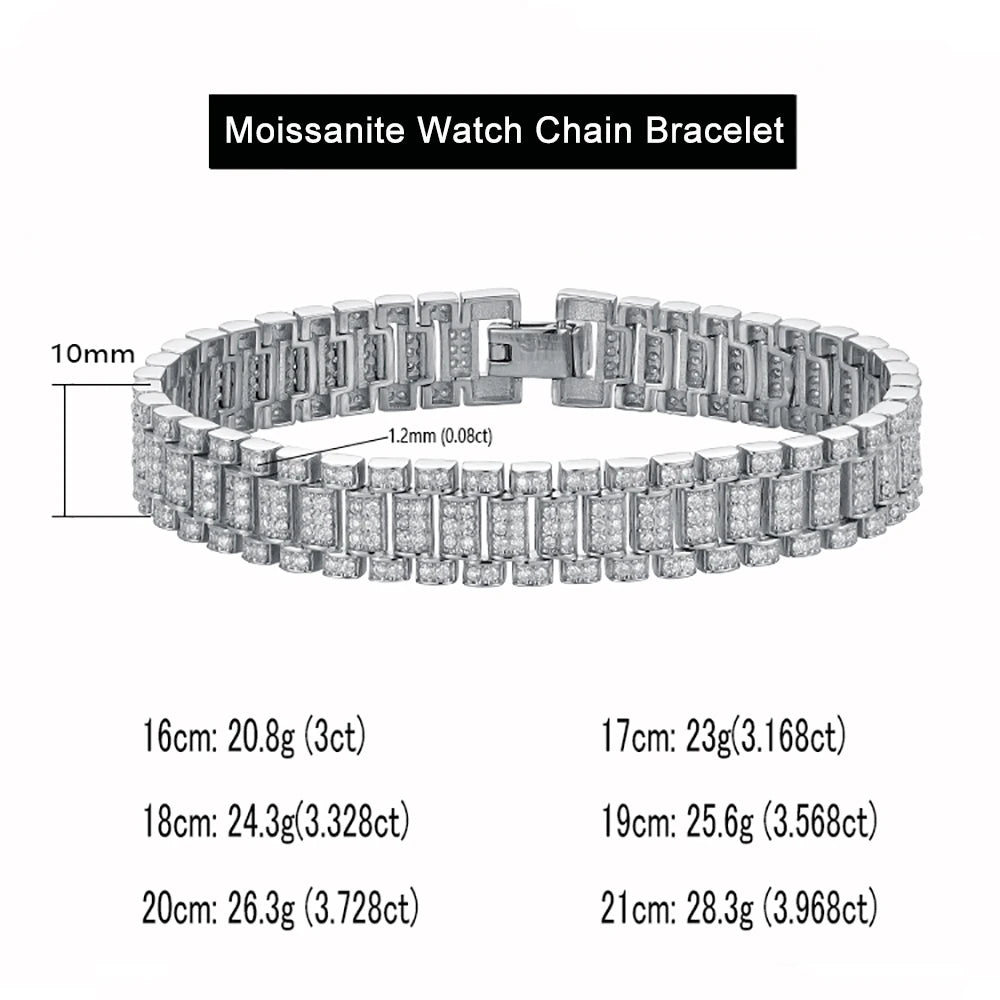Moissanite Watch Chain Bracelet 925 Sterling Silver