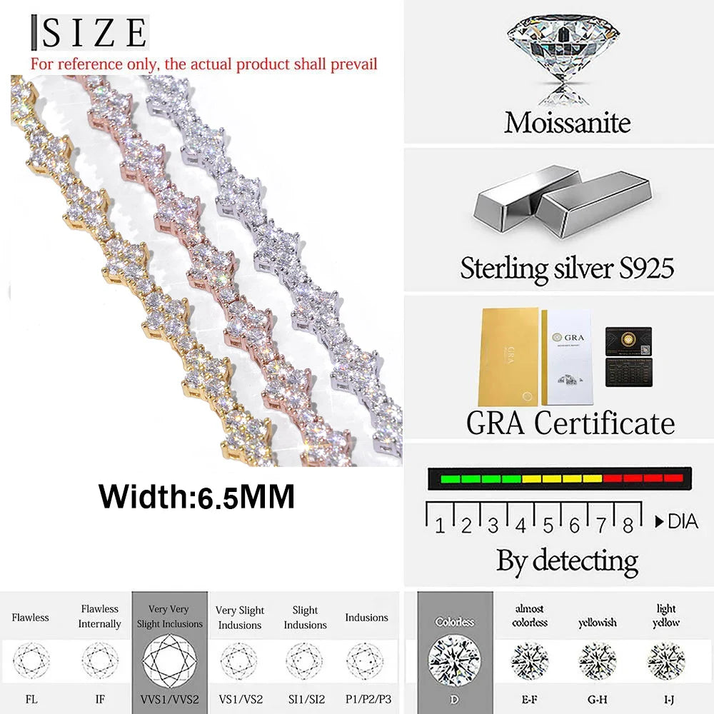 Moissanite 925 Silver Tennis Bracelet Sparkling Diamond VVS1 GRA Certificate