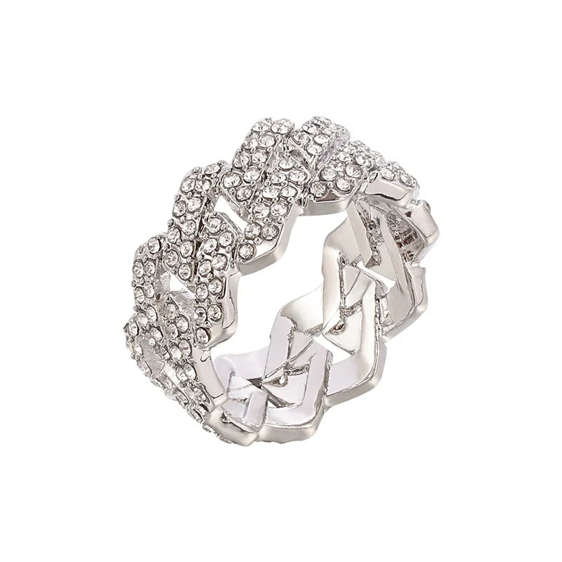 Iced Out Cuban Link Chain Ring Gold Plated, CZ Simulated Zircon