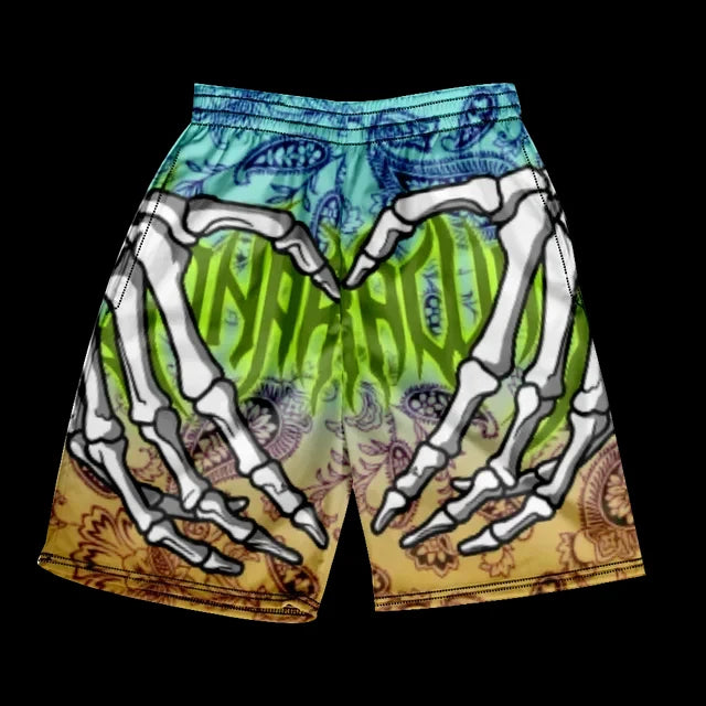 Stylish Skull Hand Graphic Print Drawstring Shorts Oversized Casual Loose Men's Beach Shorts