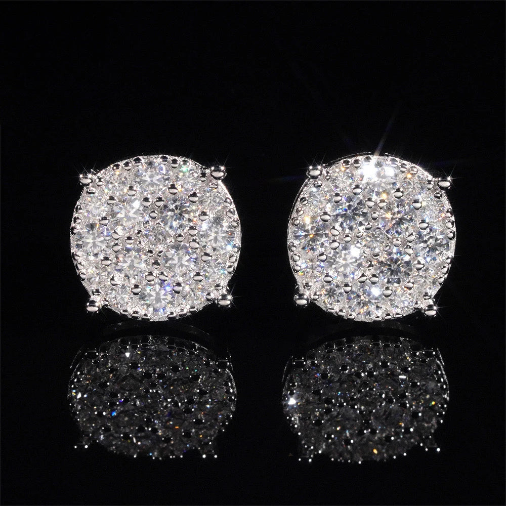 9.8mm Iced Moissanite Cluster Earrings Screwback 925 Sterling Silver