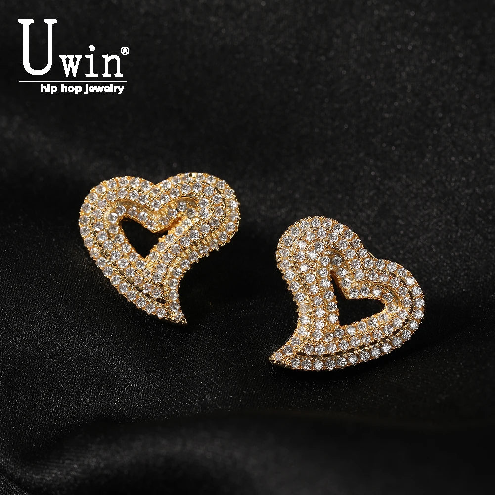 Heart Earrings Openwork Full Iced Out Hollow Out Bling Micro Paved Cubic Zircon