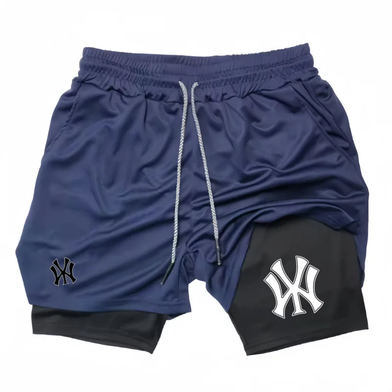 2 in 1 Running Workout Shorts for Men Gym Performance Compression Shorts with Phone Pocket