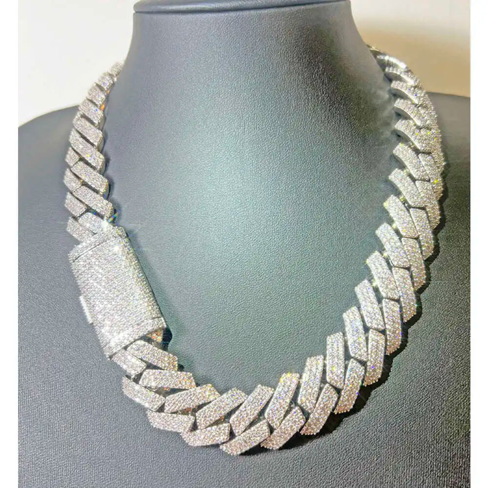 15mm 20mm Heavy Cuban Chain iced out Moissanite with 925 Sterling Silver