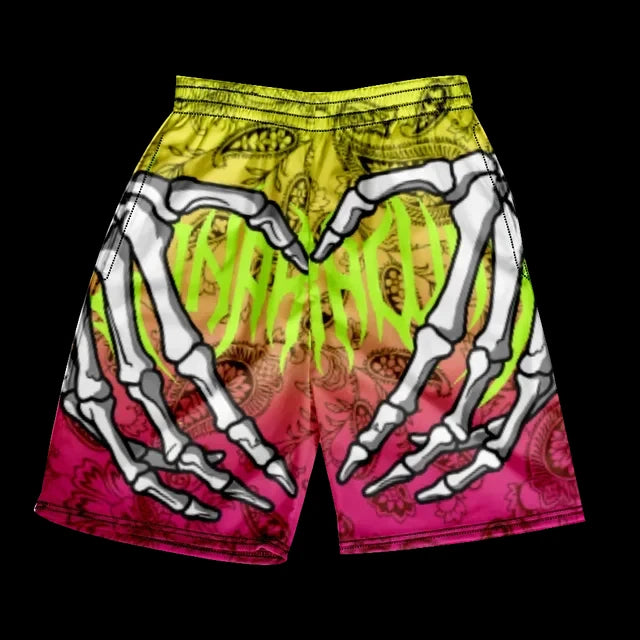 Stylish Skull Hand Graphic Print Drawstring Shorts Oversized Casual Loose Men's Beach Shorts