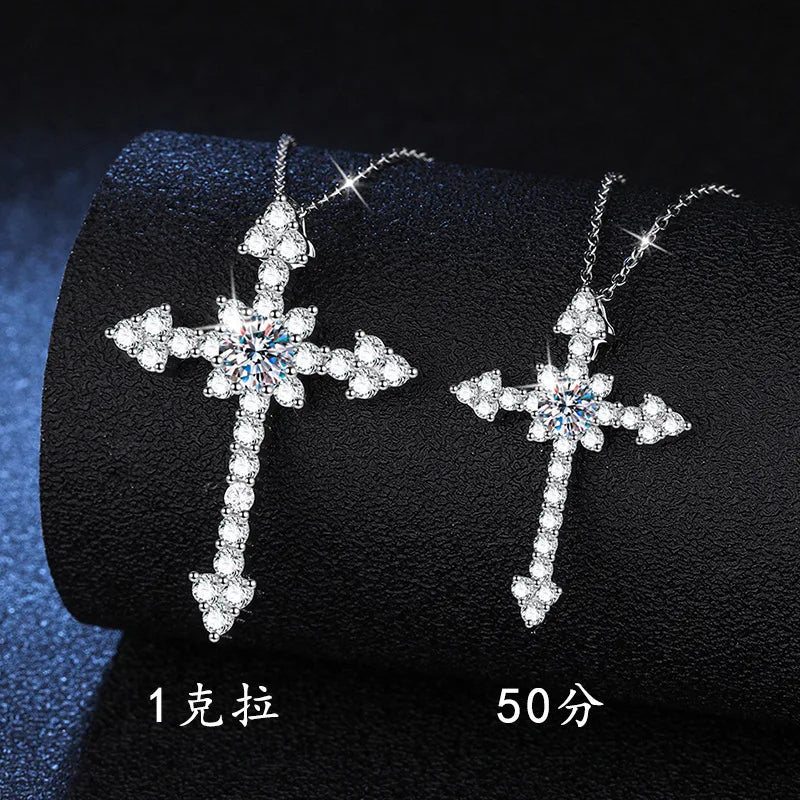 Moissanite Full Diamond Cross Pendant 18K Gold with 0.5 Carat 1 Carat Moissanite Necklace
