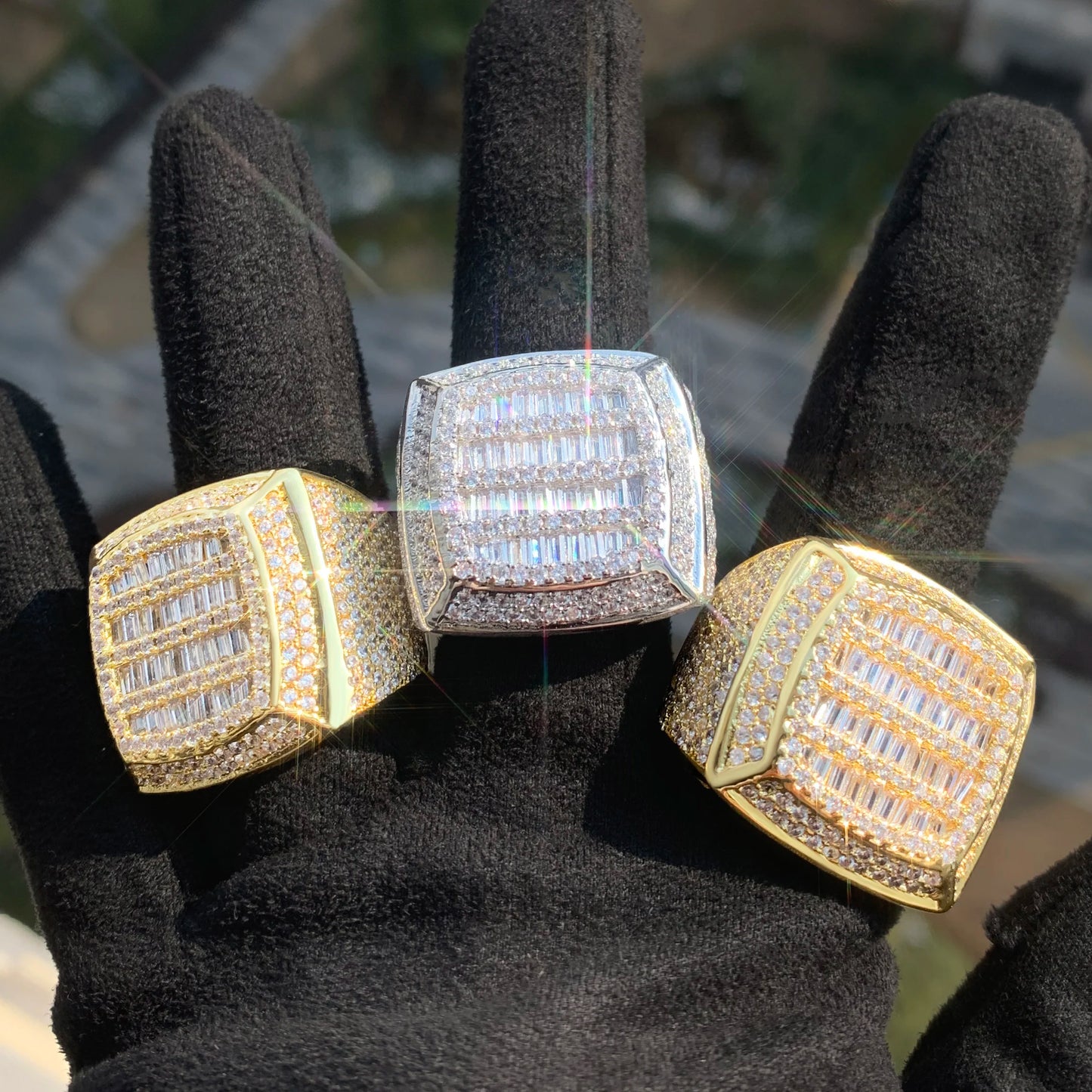 Baguette Cut Square Iced Out Men Ring Fully Iced Zircon