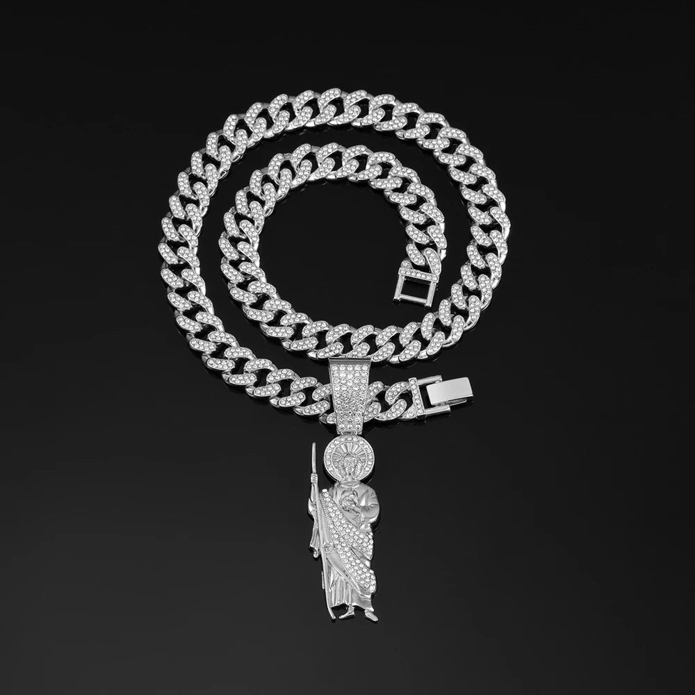Saint Jude Pendant Necklace,13mm Cuban Chain