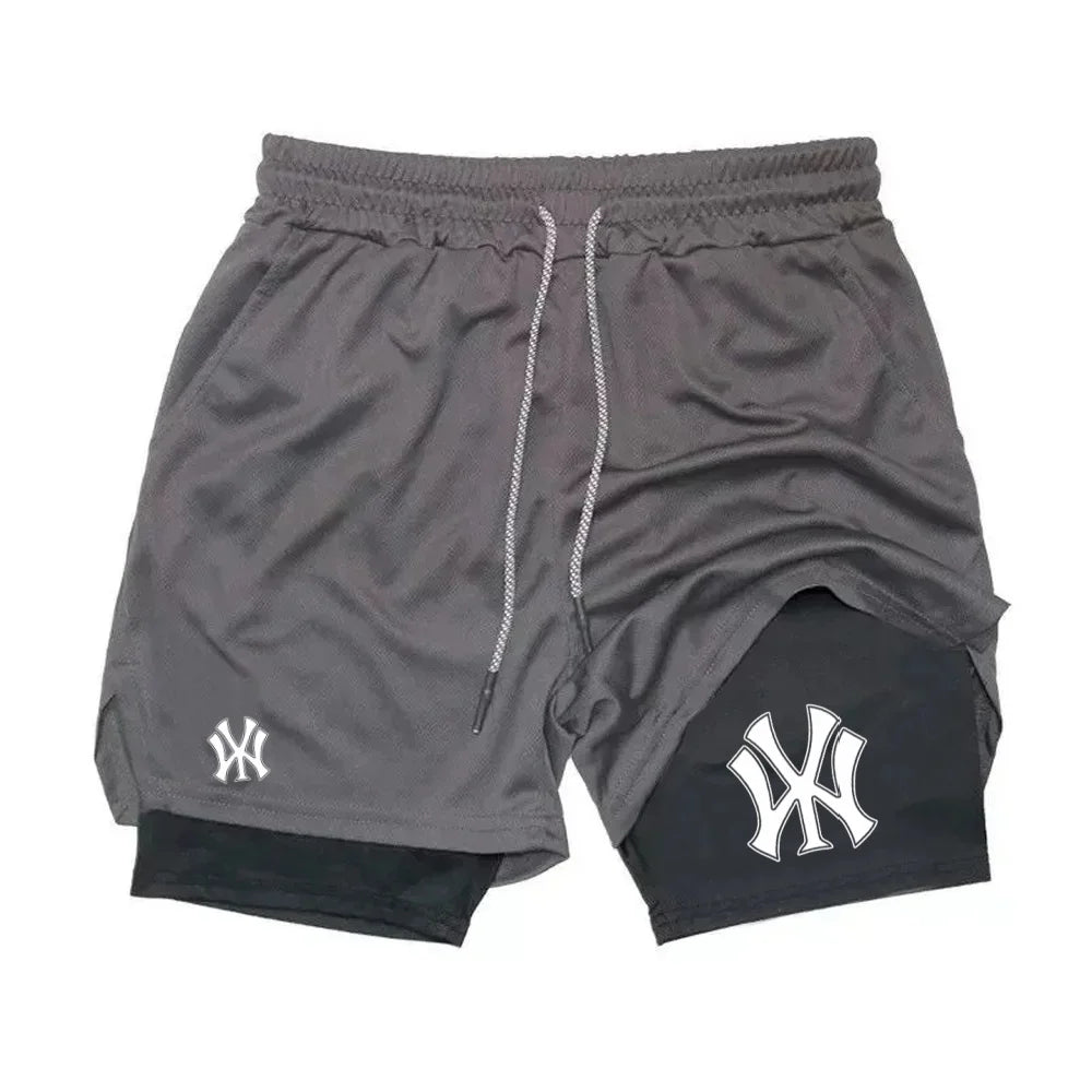 2 in 1 Running Workout Shorts for Men Gym Performance Compression Shorts with Phone Pocket