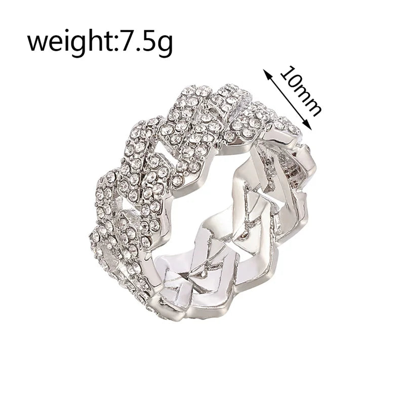 Iced Out Cuban Link Chain Ring Gold Plated, CZ Simulated Zircon