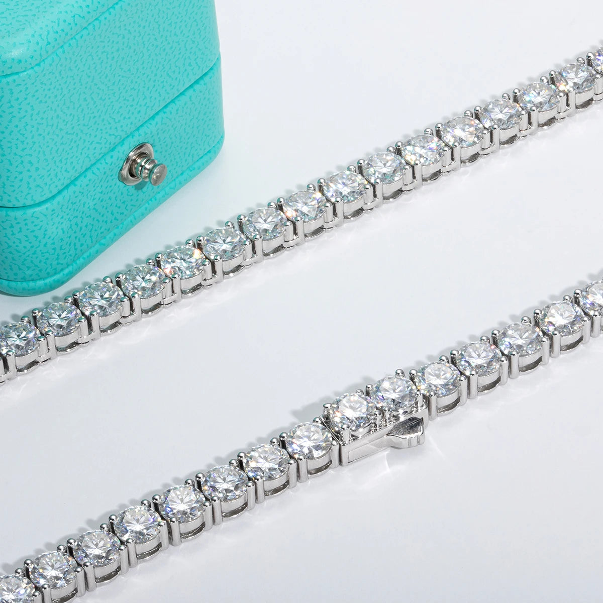 6.5mm 66cttw D Color Moissanite Diamond Tennis Chain Necklace 925 Sterling Silver 18K Gold Plated