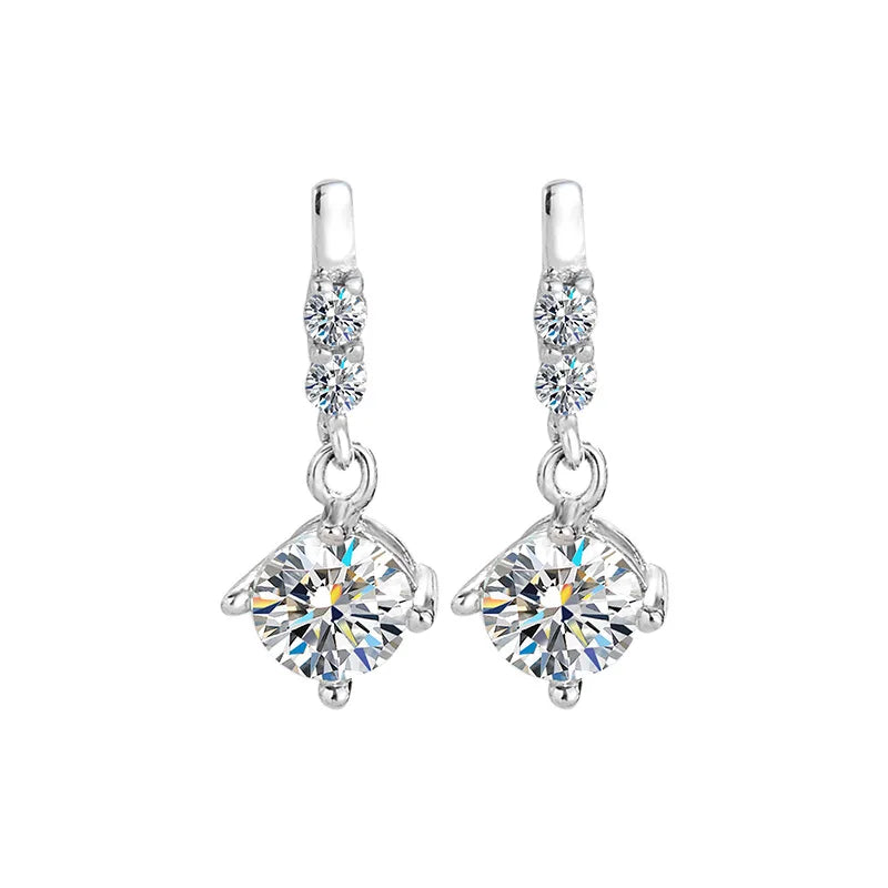 925 Sterling Silver Moissanite Diamond Four-Claw Pendant Earrings Fashion Casual High-end Light Luxury Niche Gift for Mom