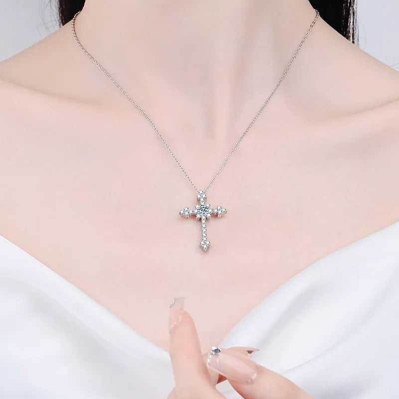 Moissanite Full Diamond Cross Pendant 18K Gold with 0.5 Carat 1 Carat Moissanite Necklace