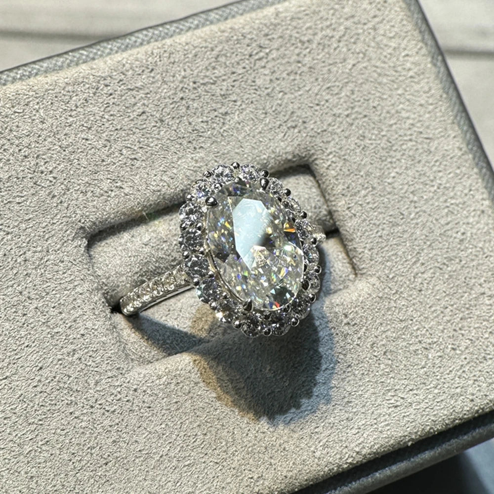 VVS1 D Color Oval Cut 4.5CT 8*12MM Real Moissanite Diamond Ring 100% 925 Sterling Silver Wedding Engagement Jewelry