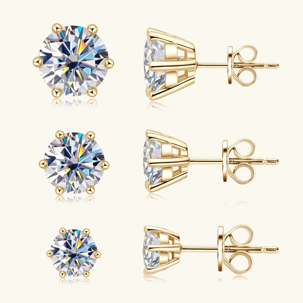 2ct Moissanite Diamond Stud Earrings 18K Yellow Gold Plated 925 Silver Wedding Earring for Women Men Luxury Jewelry with GRA