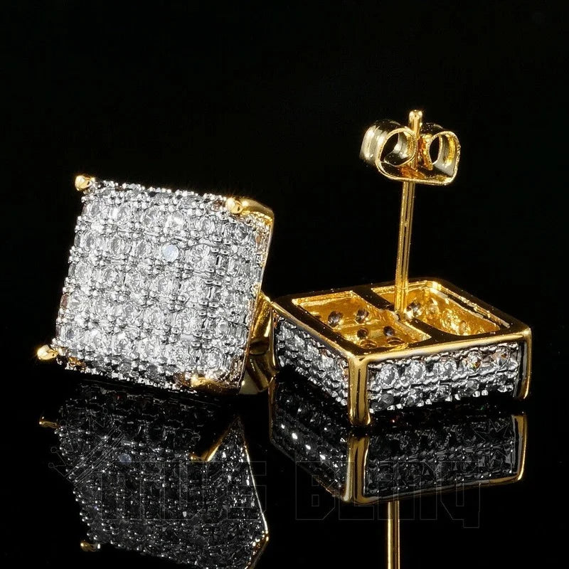 Gold / Silver Color Iced AA Zirconia Square Stud Earrings