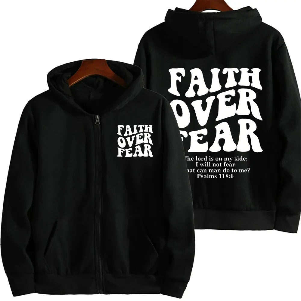 Faith Over Fear Christian Women Zip Hoodie