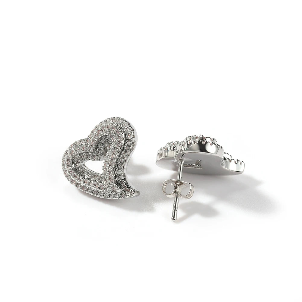 Heart Earrings Openwork Full Iced Out Hollow Out Bling Micro Paved Cubic Zircon