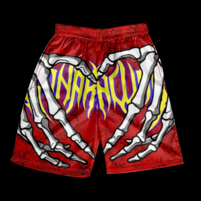 Stylish Skull Hand Graphic Print Drawstring Shorts Oversized Casual Loose Men's Beach Shorts