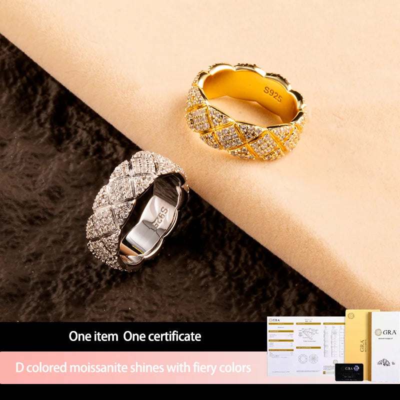S925 Silver Moissanite Diamond patterned Ring