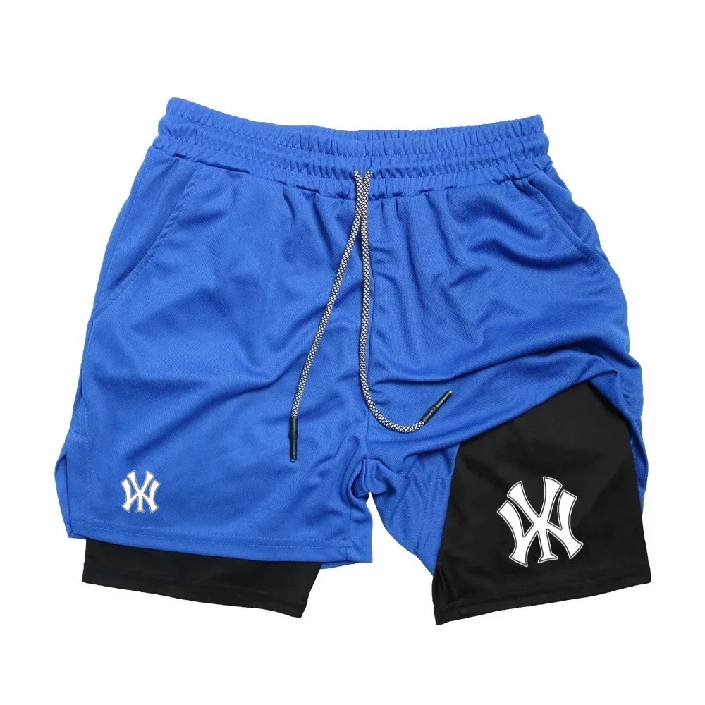2 in 1 Running Workout Shorts for Men Gym Performance Compression Shorts with Phone Pocket