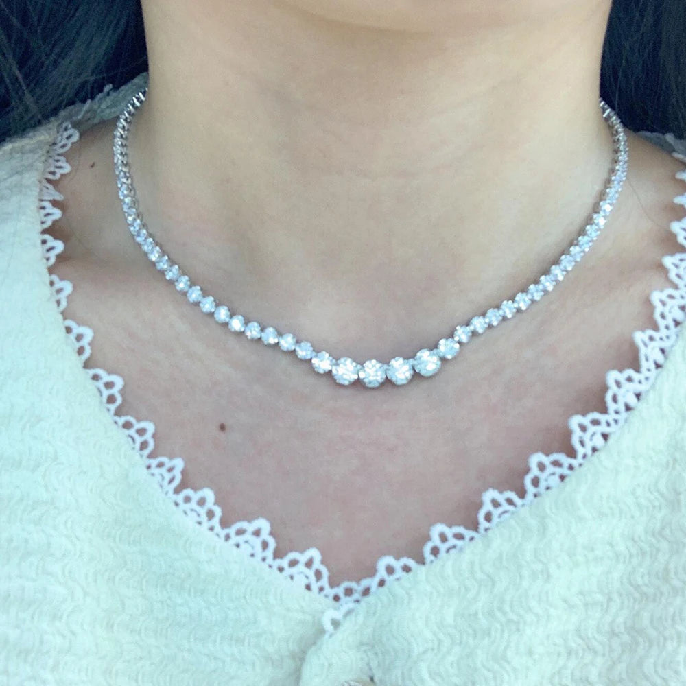 Moissanite Tennis Necklace for Women S925 Sterling Silver Plated Gold 1.2 Carat Diamond Chain