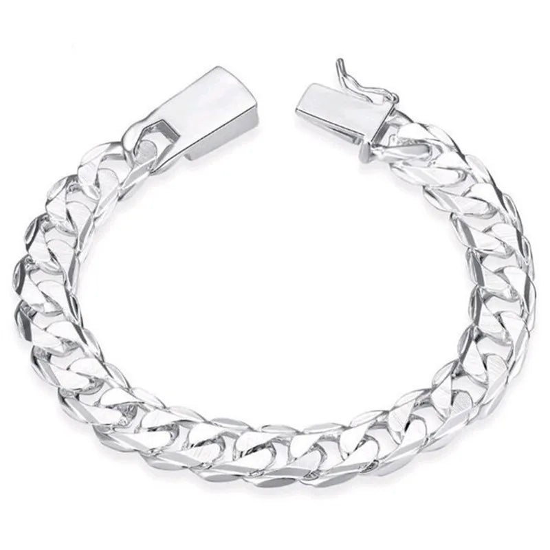 Fine S925 Sterling Silver Bracelet 10MM Square Beautiful Gem