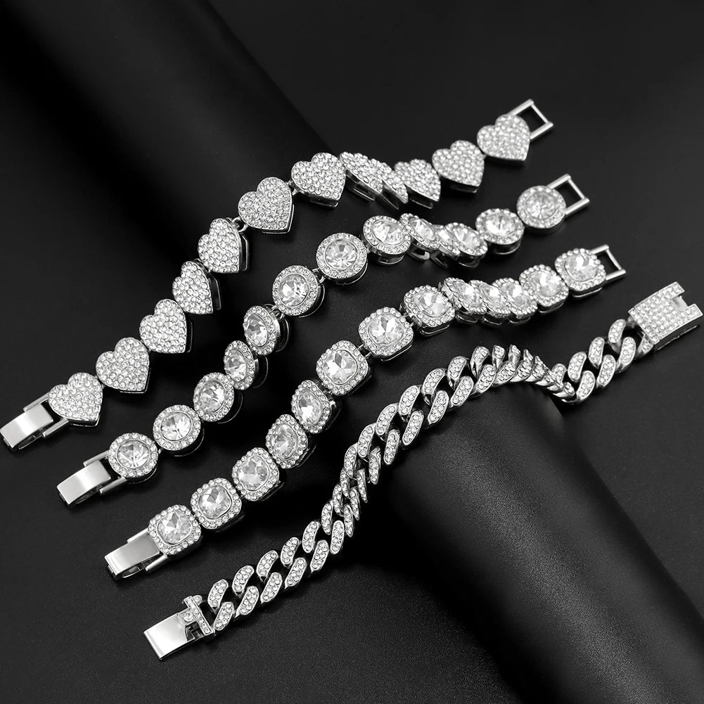 Iced Out Chain Cuban Bracelet Full Rhinestone