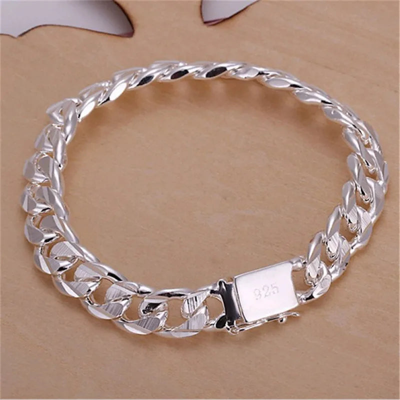 Fine S925 Sterling Silver Bracelet 10MM Square Beautiful Gem