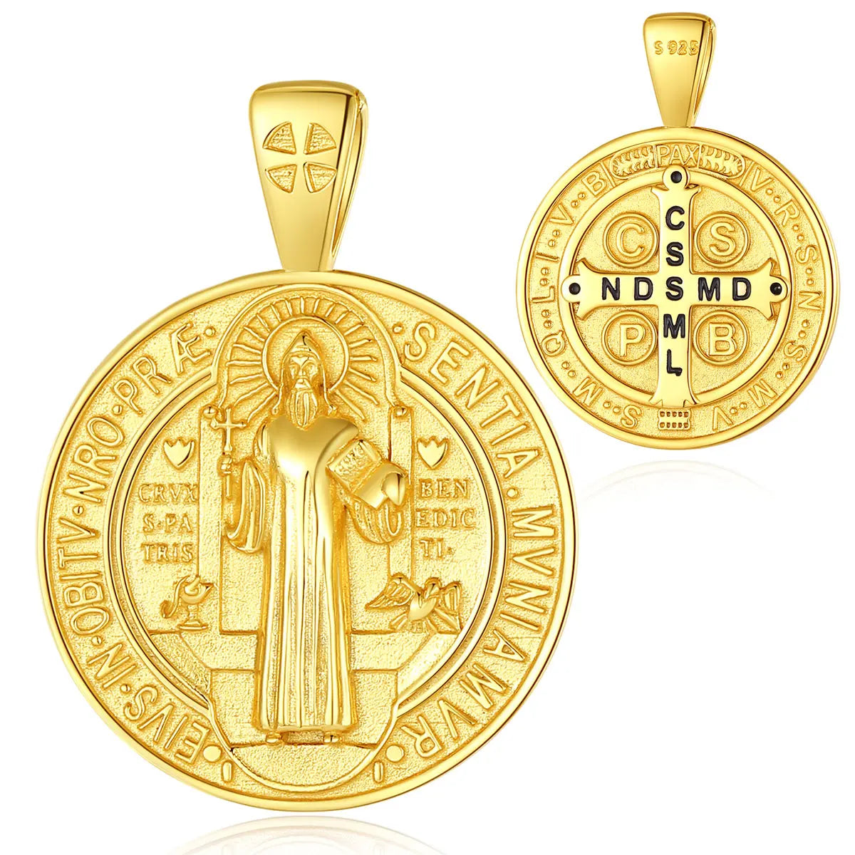 Eudora New 925 Sterling Silver Saint Benedict 18K Gold Cross plated