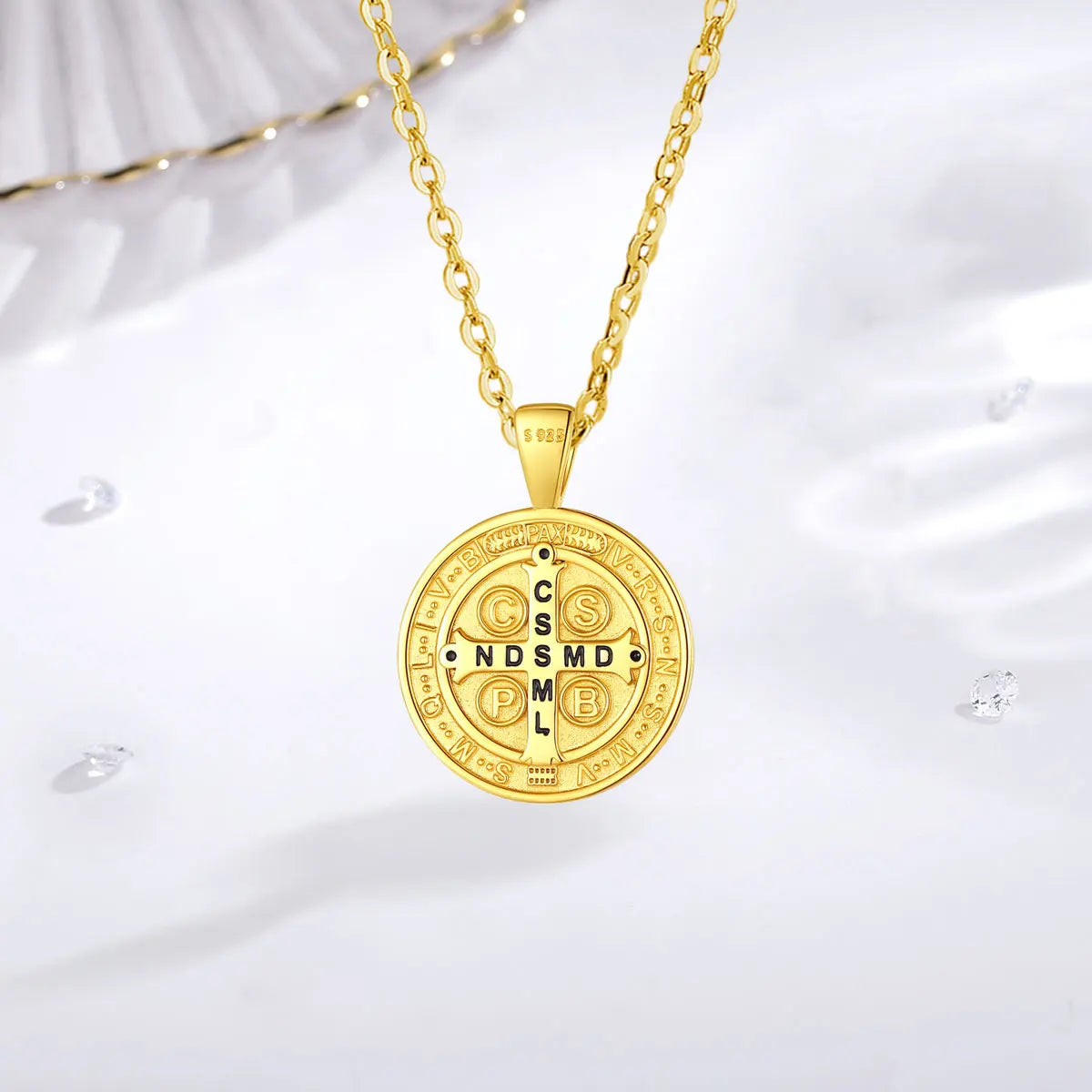 Eudora New 925 Sterling Silver Saint Benedict 18K Gold Cross plated